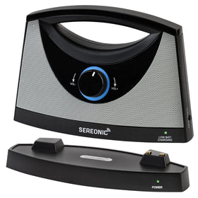 SEREONIC portable wireless speaker base setup for near-field TV listening.