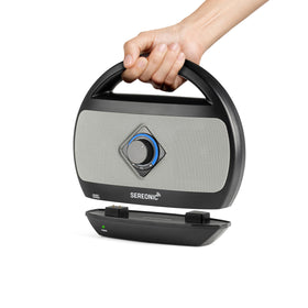 SEREONIC portable wireless TV speaker base for close, clear sound.