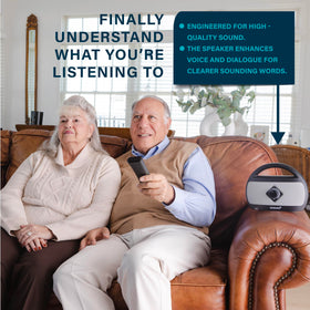 SEREONIC TV speaker in use for better dialogue clarity.