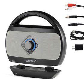 SEREONIC wireless TV speaker side view shows compact design.