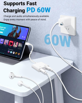 Seulliya USB-C headphone-and-charger 2-in-1 for universal compatibility across iPhone and Android.