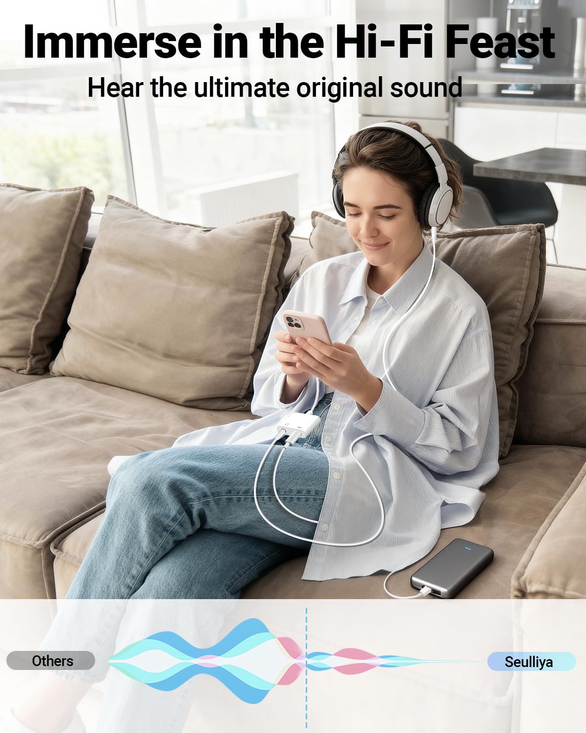 Seulliya USB-C to 3.5mm adapter with reinforced cable for long-lasting performance.