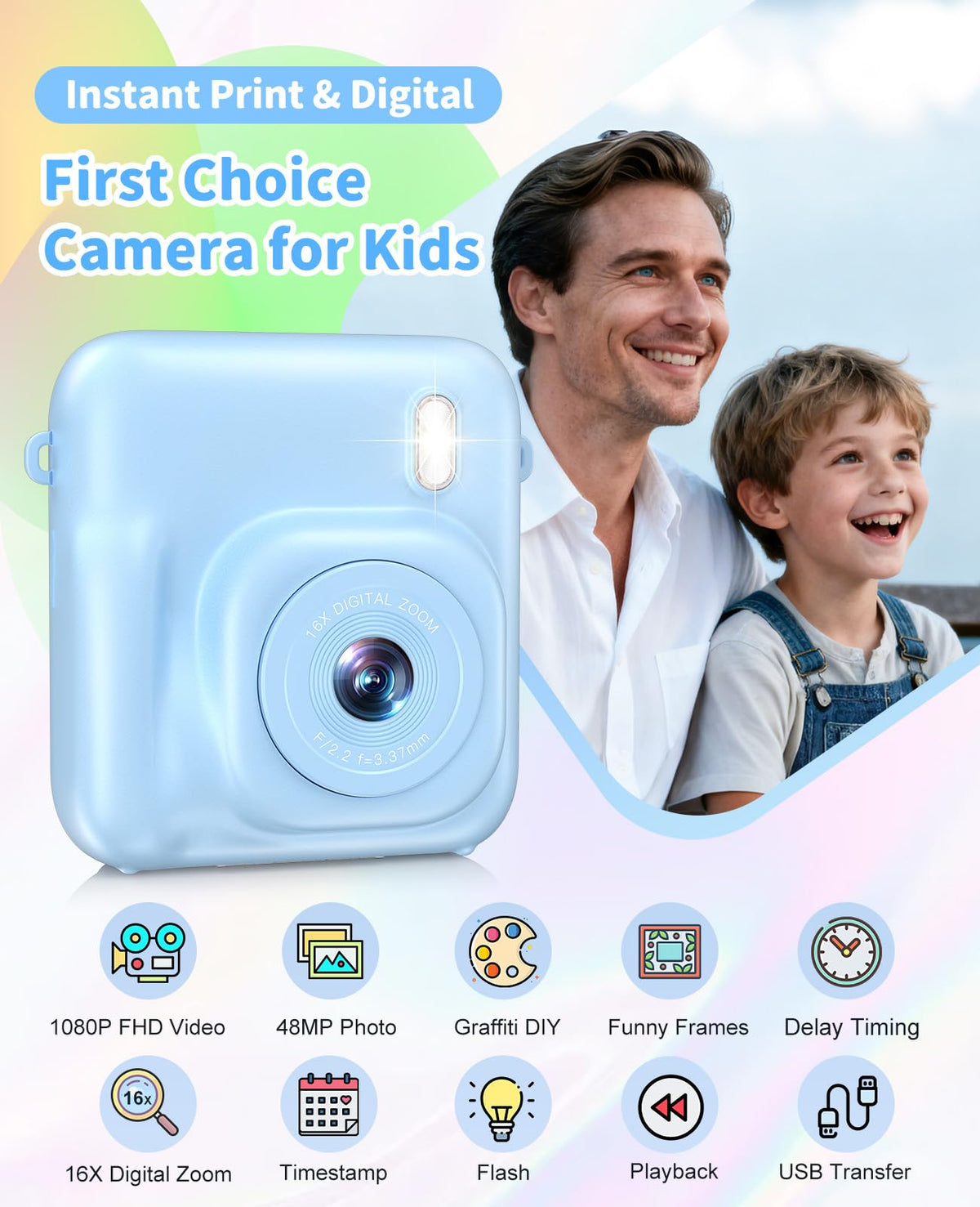 Sevenat kids camera with 2.4-inch screen, supports selfies and framing