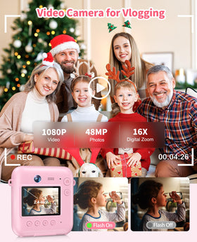 Sevenat instant photo ejecting from camera showing fast thermal-print benefit