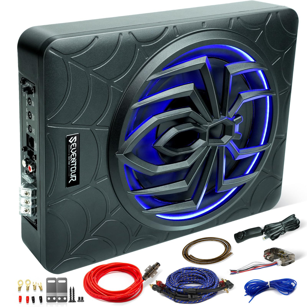 Seventour 10-inch under seat subwoofer fits slimly under a car seat for extra bass