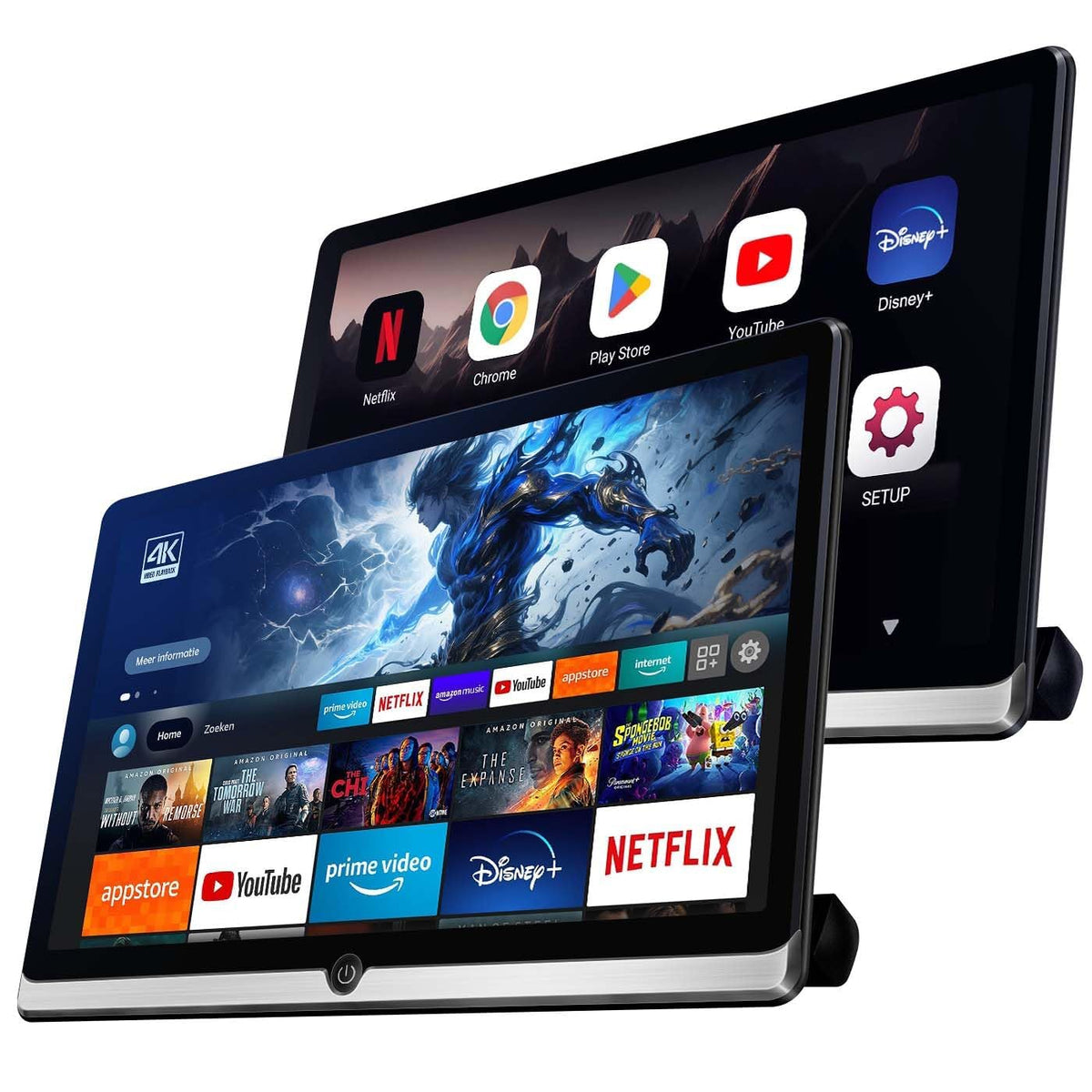 Seventour 14-inch Android headrest monitor with crisp 4K IPS display for backseat entertainment.