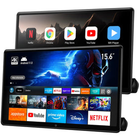 Seventour 15-6 inch 4K Android car TV headrest front view for family entertainment.