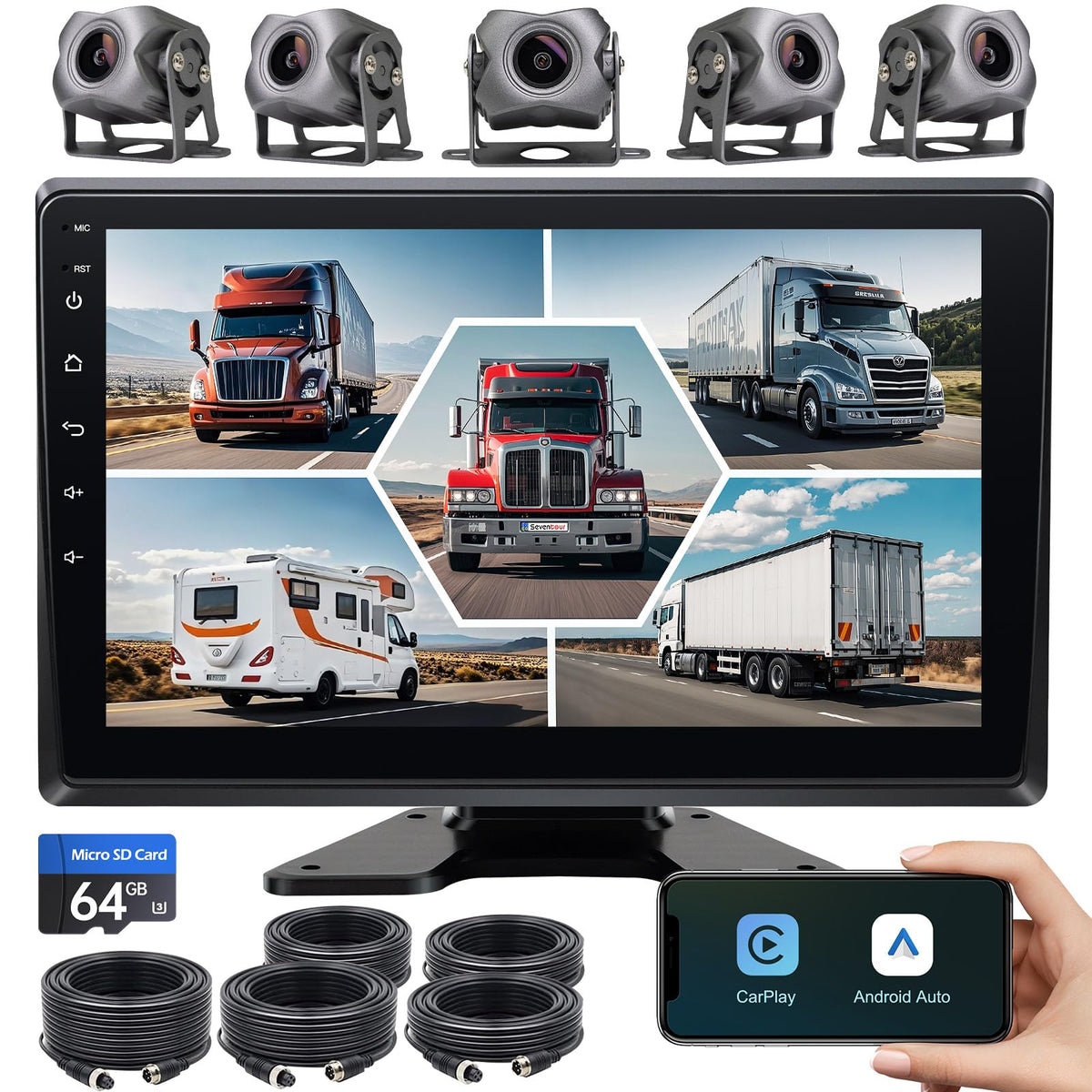 Seventour 5-channel dashcam with 10.2-inch monitor boosts awareness for large vehicles.