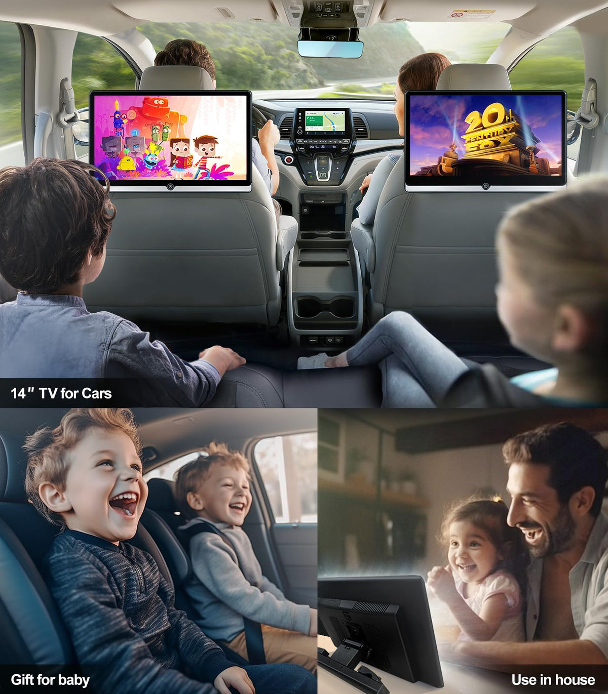 Seventour headrest monitor showing Android 13 interface for easy app access.