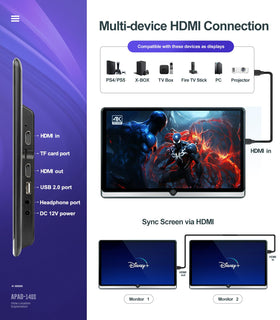 Seventour ports including HDMI, USB, and microSD for versatile media playback.