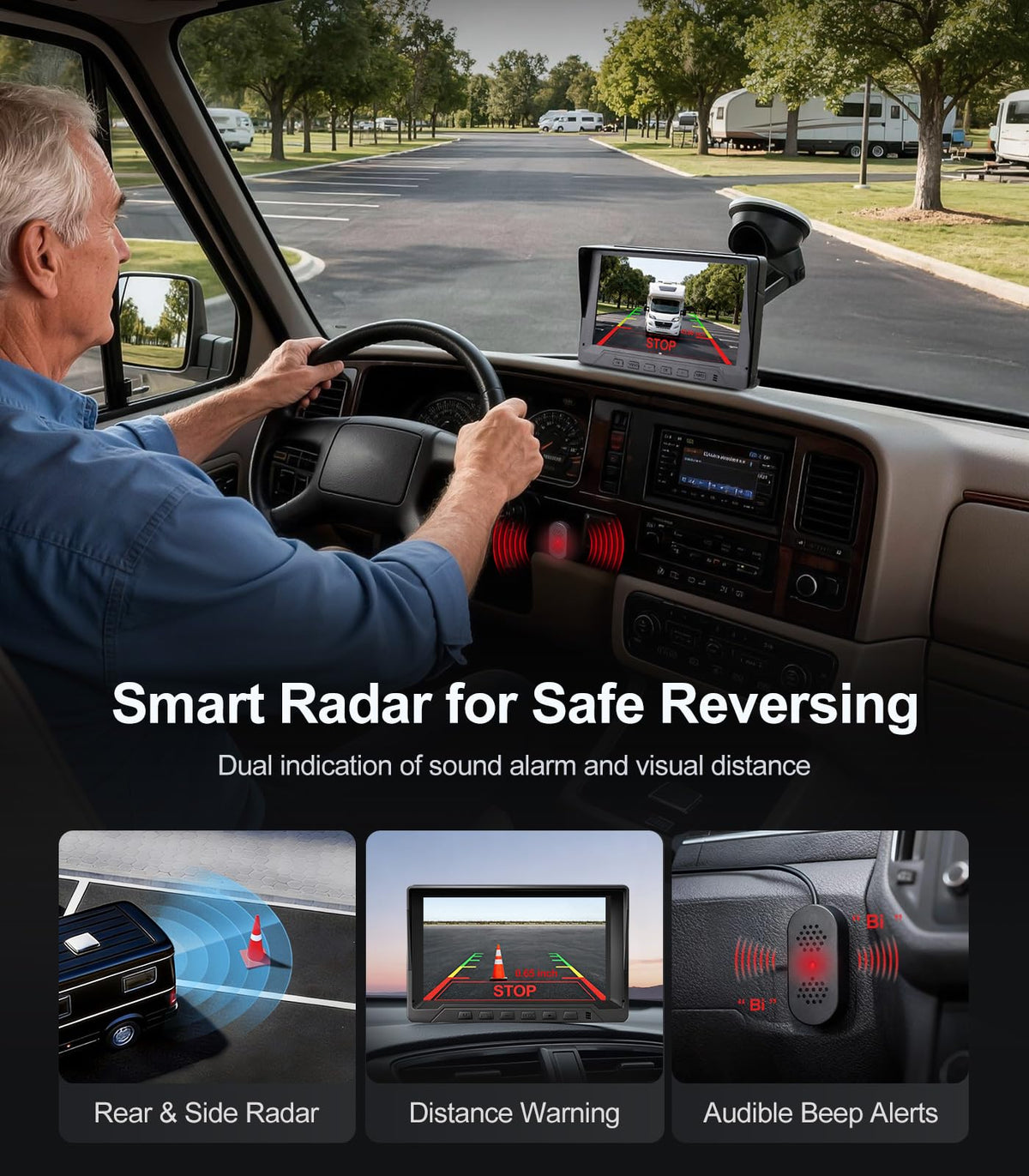 Seventour right-side view camera provides extra blind-spot coverage for trucks and RVs.