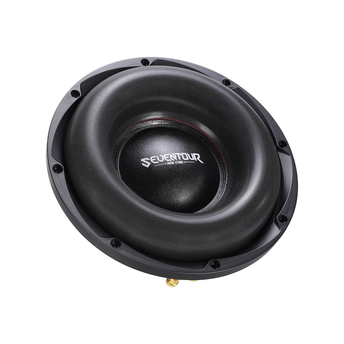 Seventour frequency response graphic shows 28 Hz–300 Hz range for deep bass.
