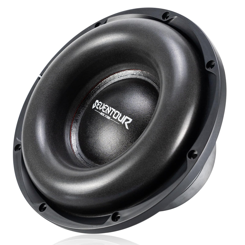Seventour 10-inch dual 4-ohm subwoofer front view showing powerful bass potential.