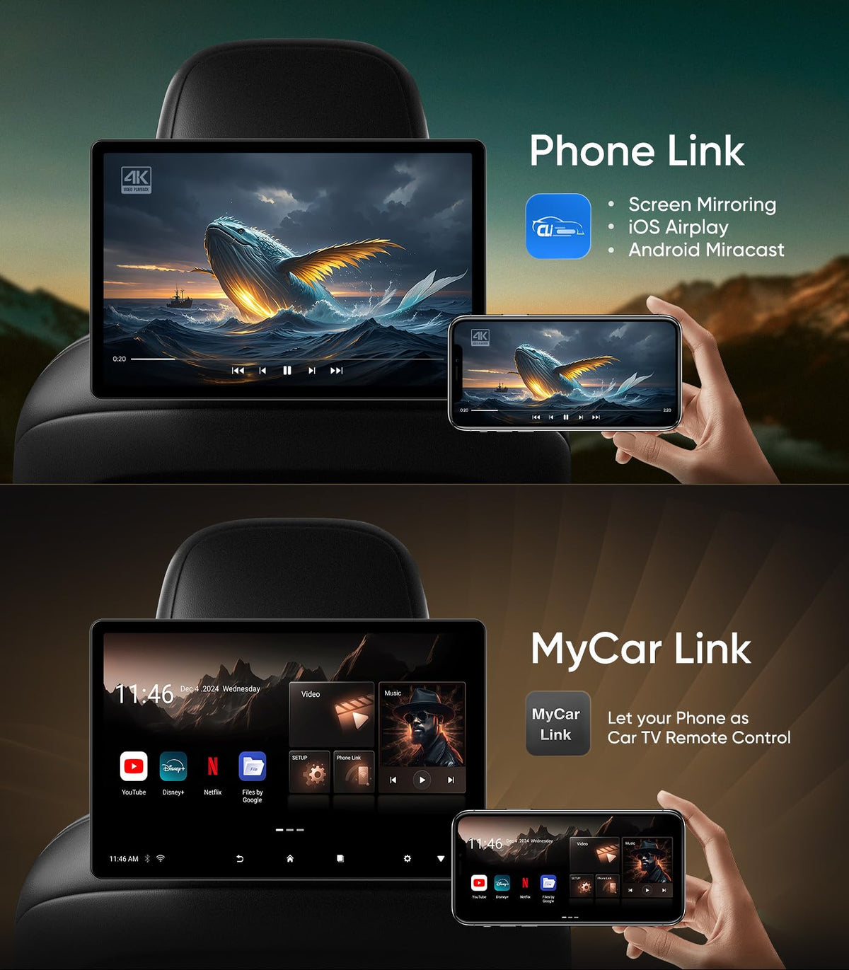 Seventour wireless mirror link for iOS and Android devices during drives.
