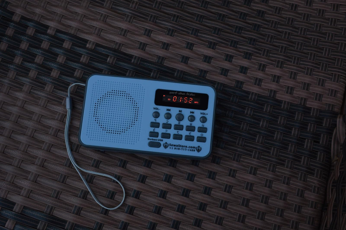 SewaStore.com Gurbani player front view with labeled buttons for quick access