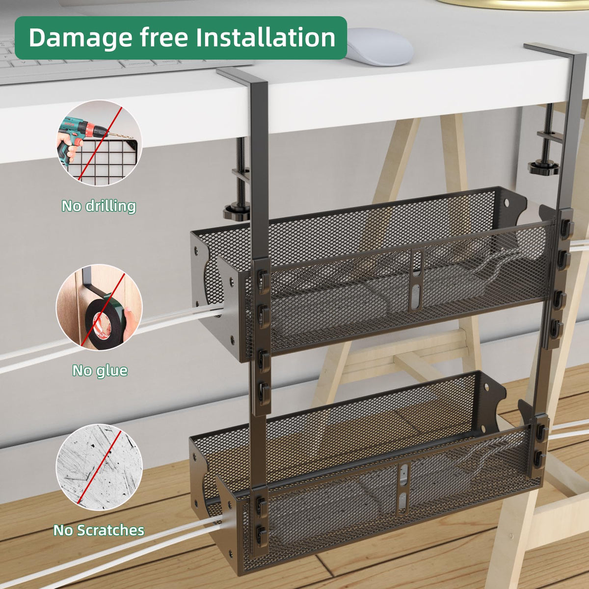 SEYHAKI no-drill under-desk tray offers quick damage-free alignment