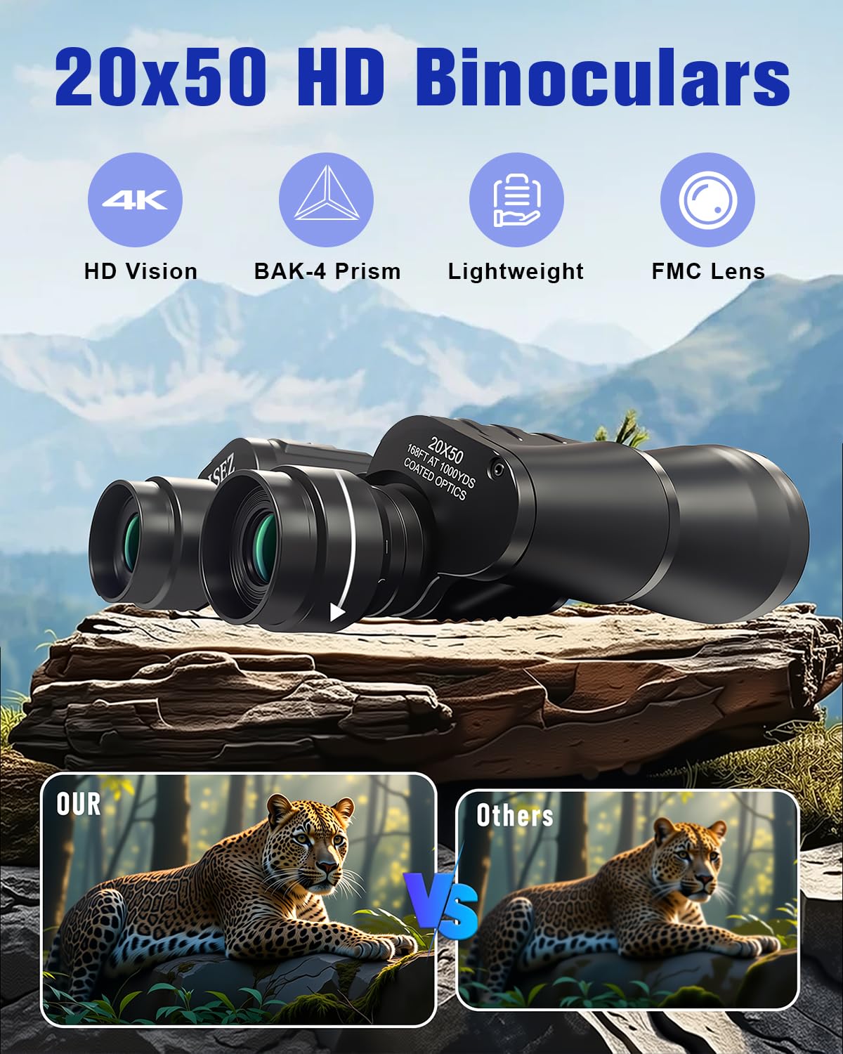 Sfeoot 20x50 binoculars offer a wide 1000-yard field of view for distant scenes