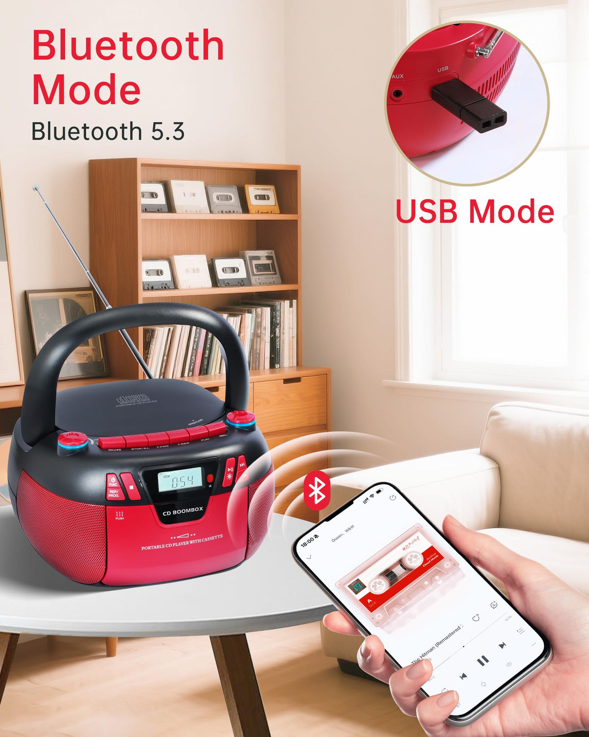 SFOOEOJ rear panel ports showing USB, AUX, AC input for flexible connectivity