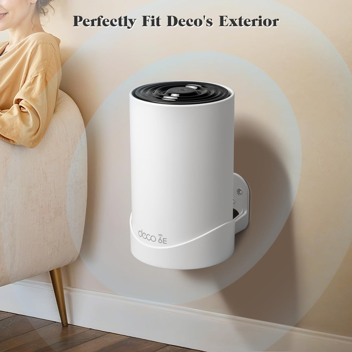 Shang Chiang wall mount for TP-Link Deco XE75 Pro, side view, compact footprint blends with decor.