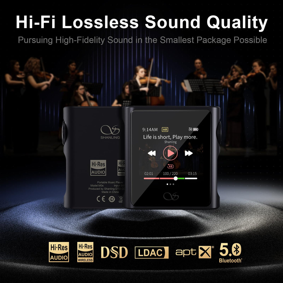 SHANLING M0s 1.54in touch screen for easy navigation and quick playback control.