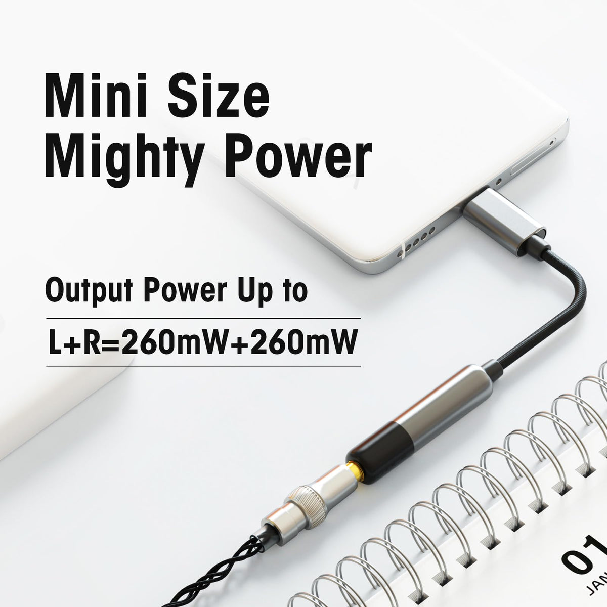 SHANLING UA MINI cable and USB-C connector detail, durable silver-plated wire for longevity