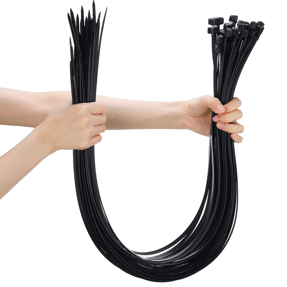 Shappy black 60 inch zip ties pack showing quantity and length benefits