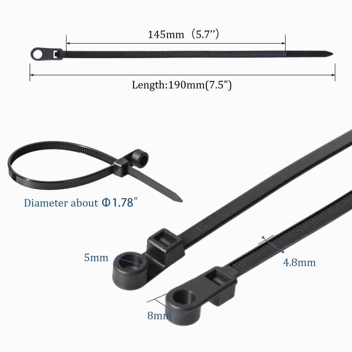Shappy 7.5 inch screw hole zip ties secure multiple wires neatly