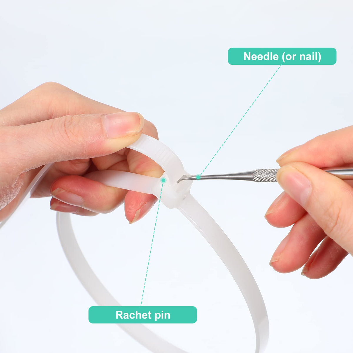Shappy self-locking zip ties with curved head for simple fastening