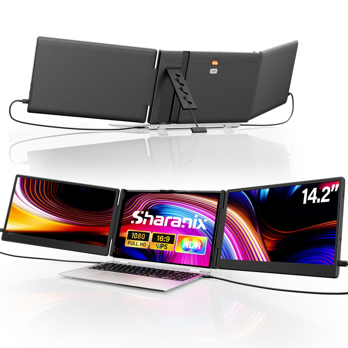 Sharanix 14.2 inch screen extender setup for multitasking on the go