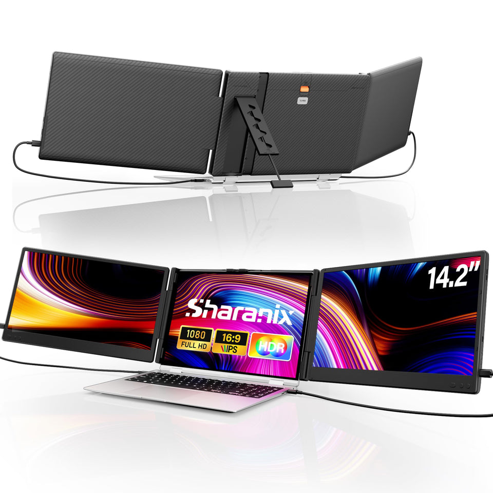 Sharanix 14.2 inch screen extender setup for multitasking on the go