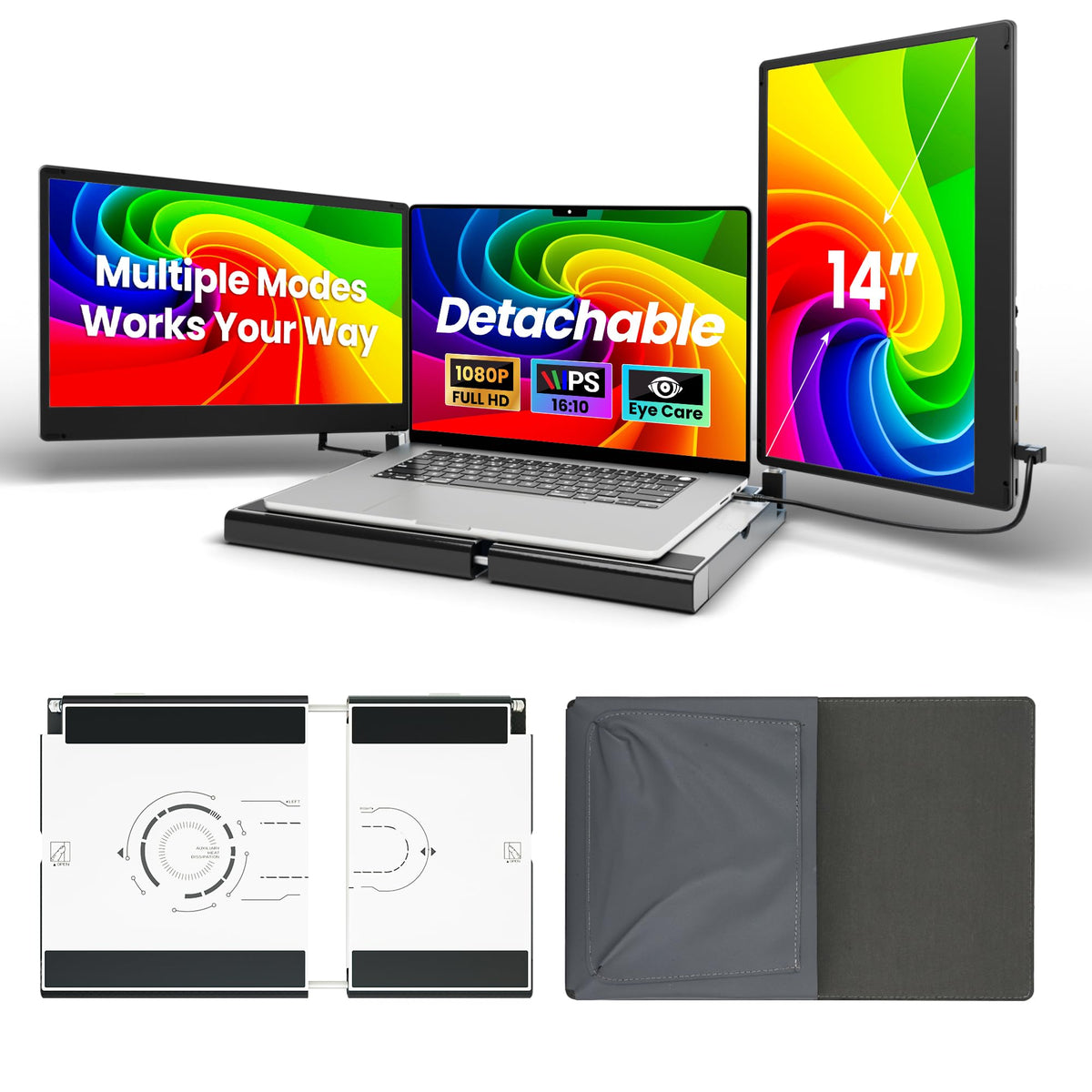 Sharanix laptop screen extender setup for a compact, multi-screen workspace.