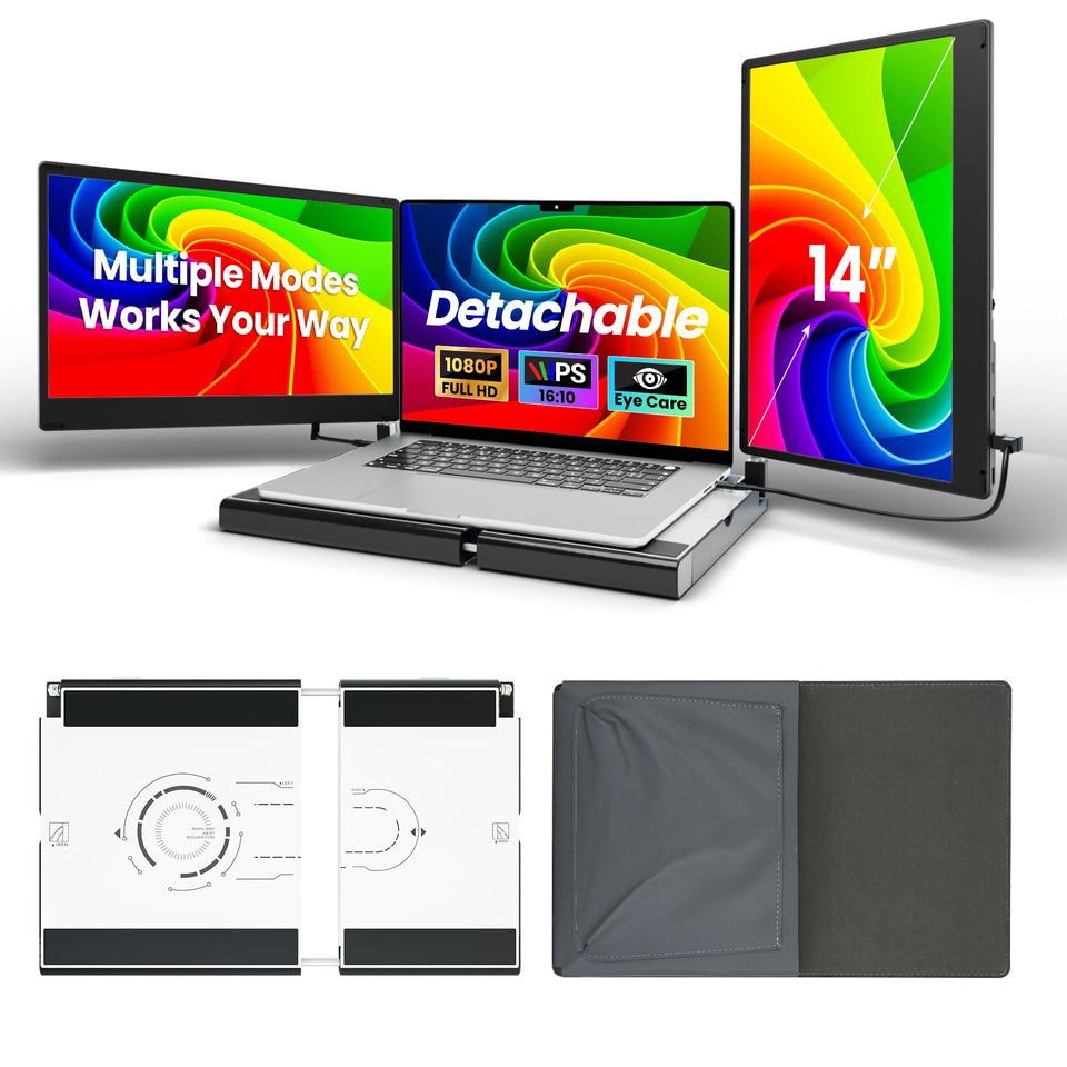 Sharanix laptop screen extender setup for a compact, multi-screen workspace.