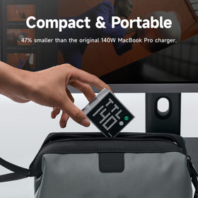 SHARGE Pixel 140 Charger in action with MacBook Pro for fast PD charging.