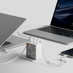 SHARGE Pixel 140W adjustable brightness and orientation optimize desk or travel use.