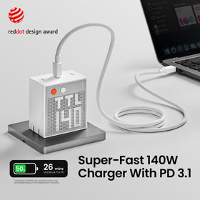 SHARGE Pixel 140W ultra-compact GaN design fits easily in a travel bag.