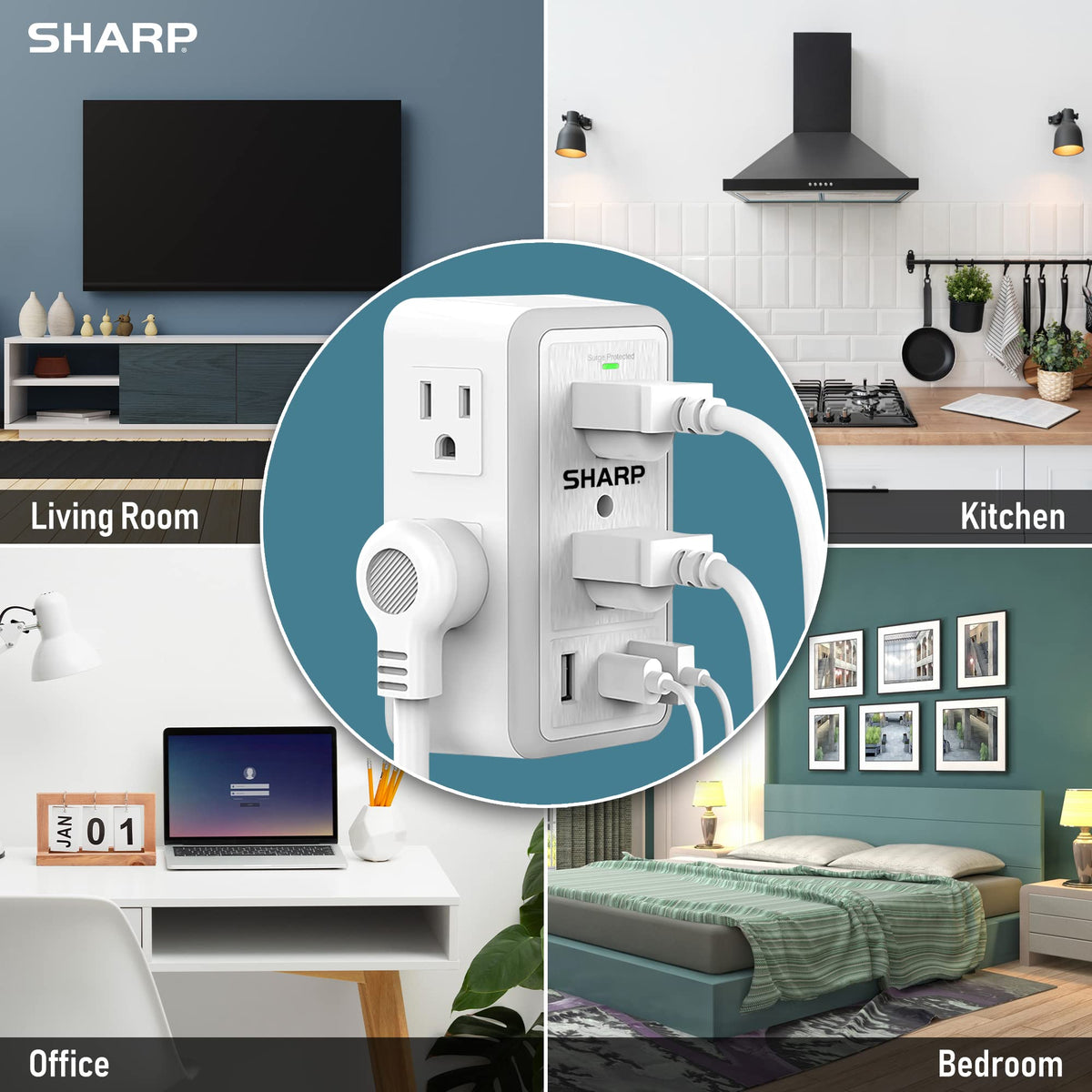 Sharp compact white design blends into any space while expanding outlets.