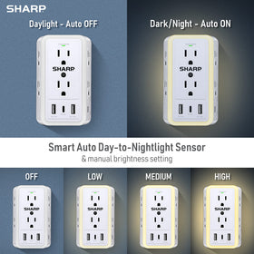 Sharp nightlight offers four brightness levels for customizable ambience.