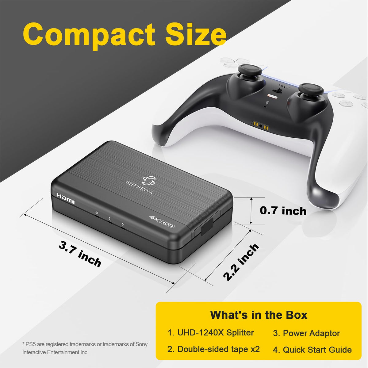 SHERRIVA beside a TV remote showing compact size for flexible placement