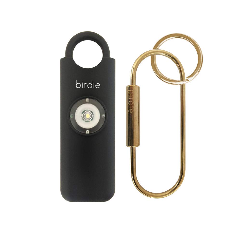 She’s Birdie charcoal front view showing compact alarm and keyring convenience