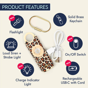 She’s Birdie cheetah attached to keys showing easy carry and quick access