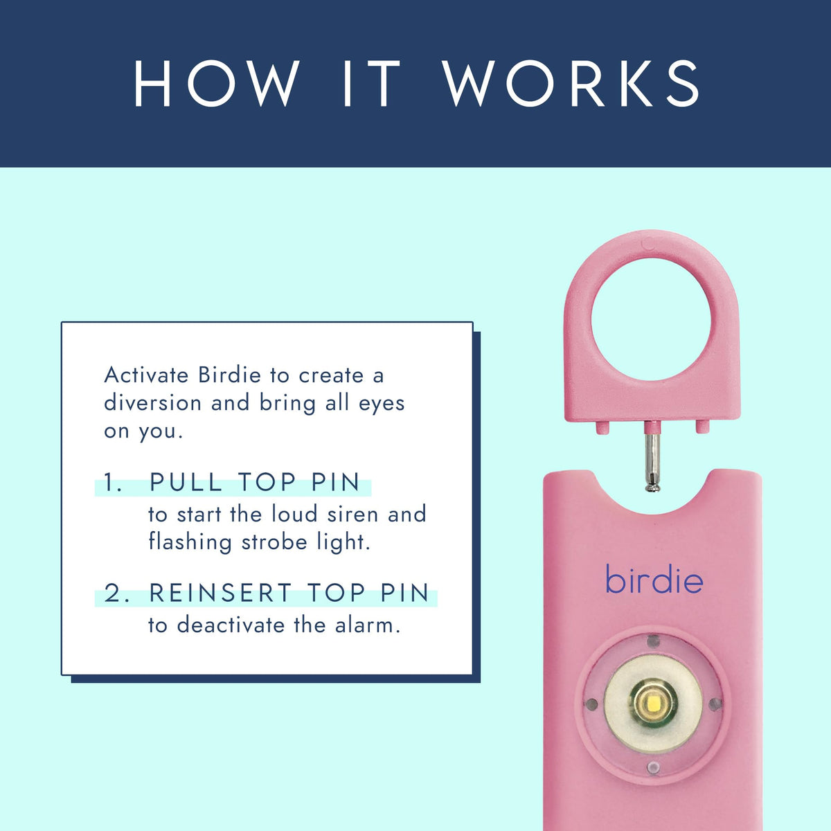She’s Birdie close-up of activation ring highlighting easy one-pull operation for safety