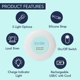 She's Birdie close-up of siren button and textured grip for quick, reliable activation