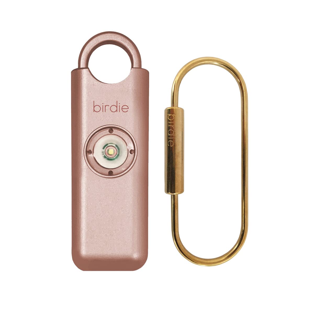 She’s Birdie front view metallic rose showing compact alarm and stylish finish
