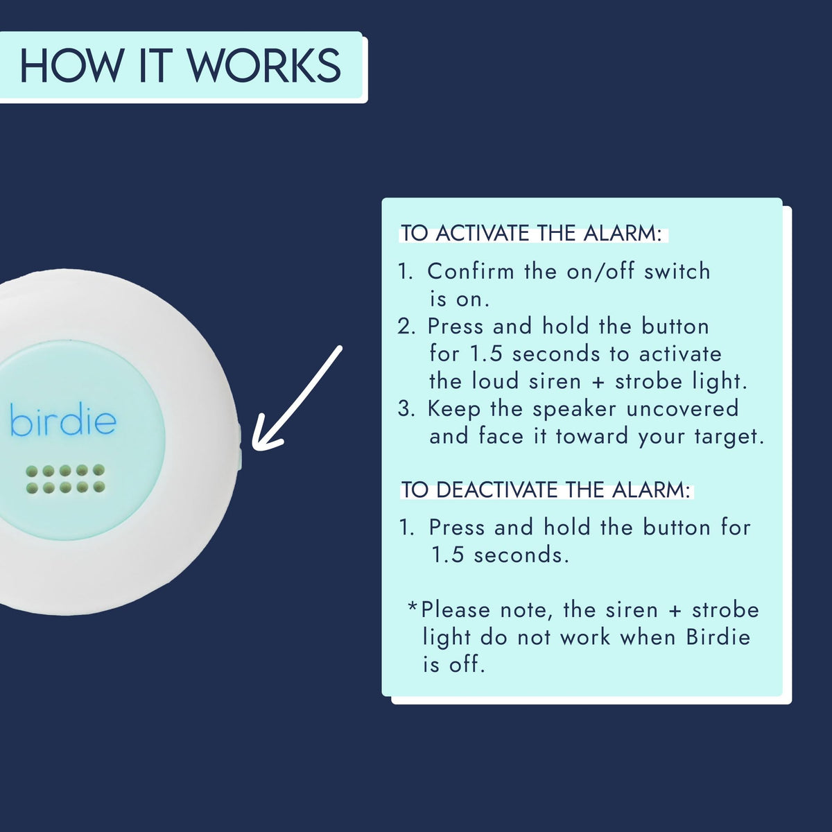 She's Birdie LED modes lit in darkness boosting nighttime visibility and location signaling