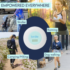 She's Birdie attached to stroller frame providing caregiver safety and easy reach