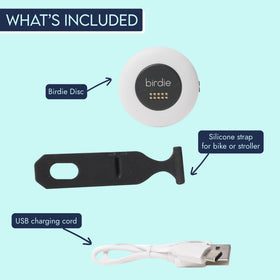 She's Birdie connected to USB charging cable ensuring reliable readiness benefit