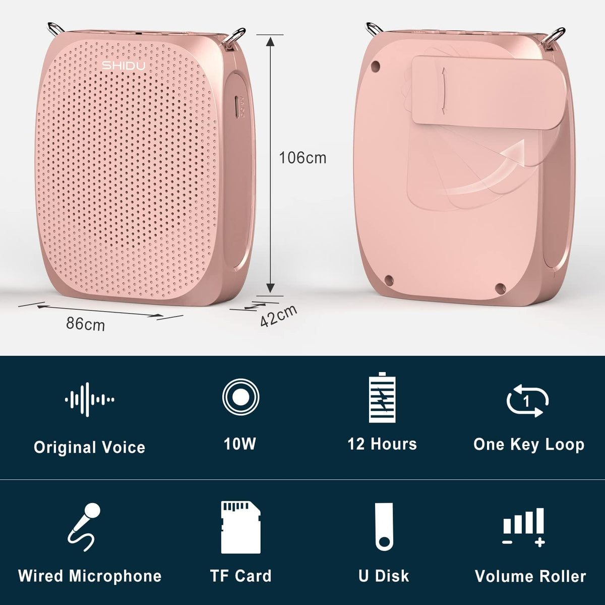 SHIDU next to a notebook indicating compact portable convenience