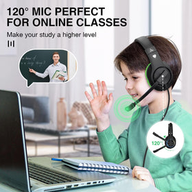ShinePick Kids headphones green long-cord offers freedom to move during online lessons