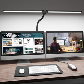 ShineTech double-head desk lamp illuminates wide workspaces with a bright LED bar.