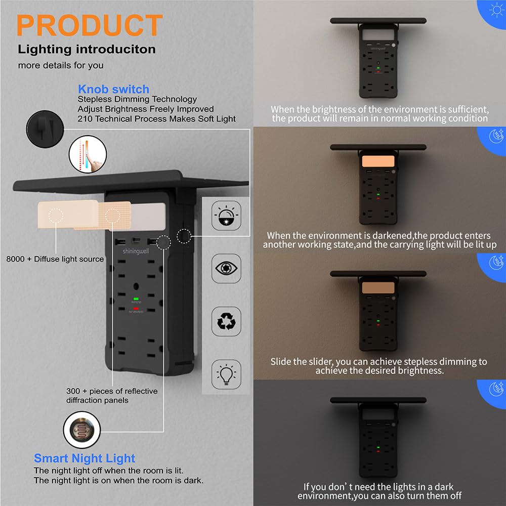 shiningwell night light glowing with ambient sensor for soft nighttime illumination